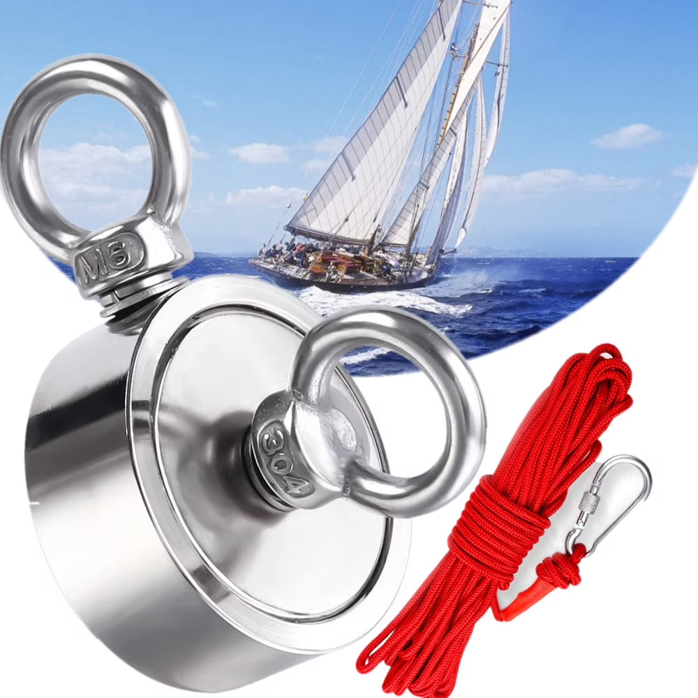 Double Side Neodymium Fishing Magnet Kit with Rope and Carabiner N189264