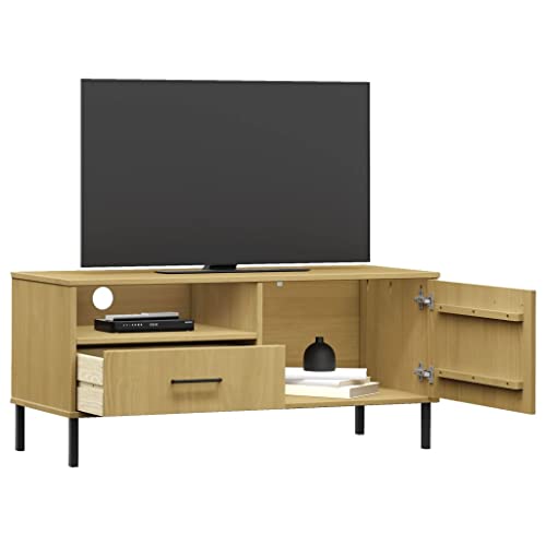 Brown Solid Wood Pine TV Stand with Storage W5495
