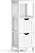 White Wooden Bathroom Floor Cabinet with 2 Adjustable Drawers I67886
