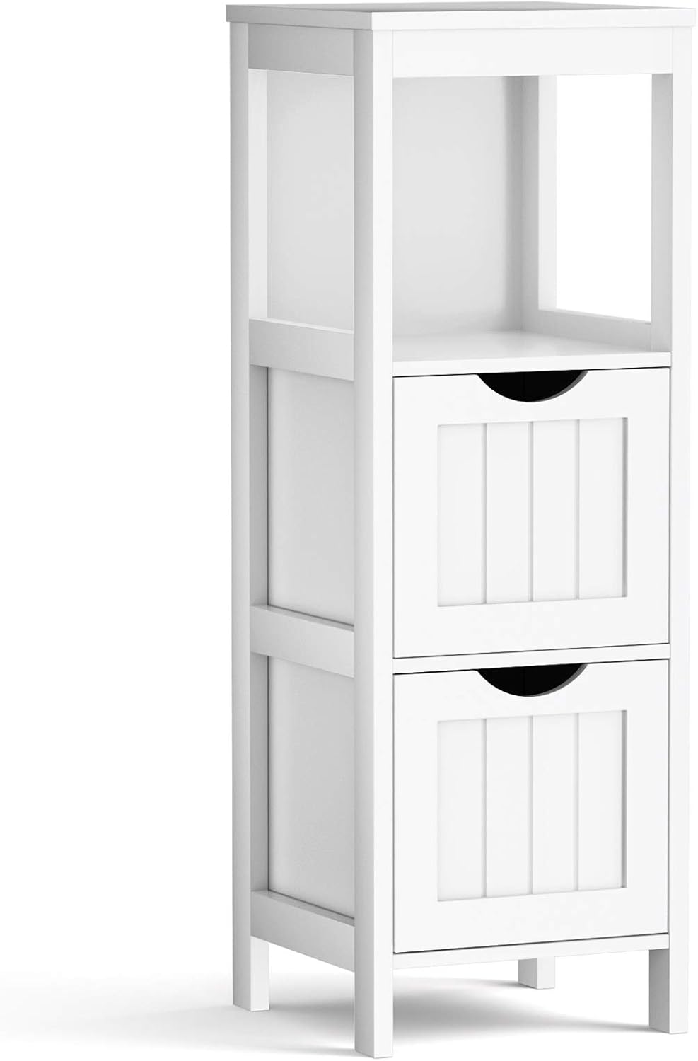 White Wooden Bathroom Floor Cabinet with 2 Adjustable Drawers I67886