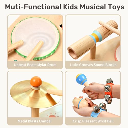 11-in-1 Kids Drum Set with Bongo Drums, Cymbals, Maracas & Wrist Bells H7298