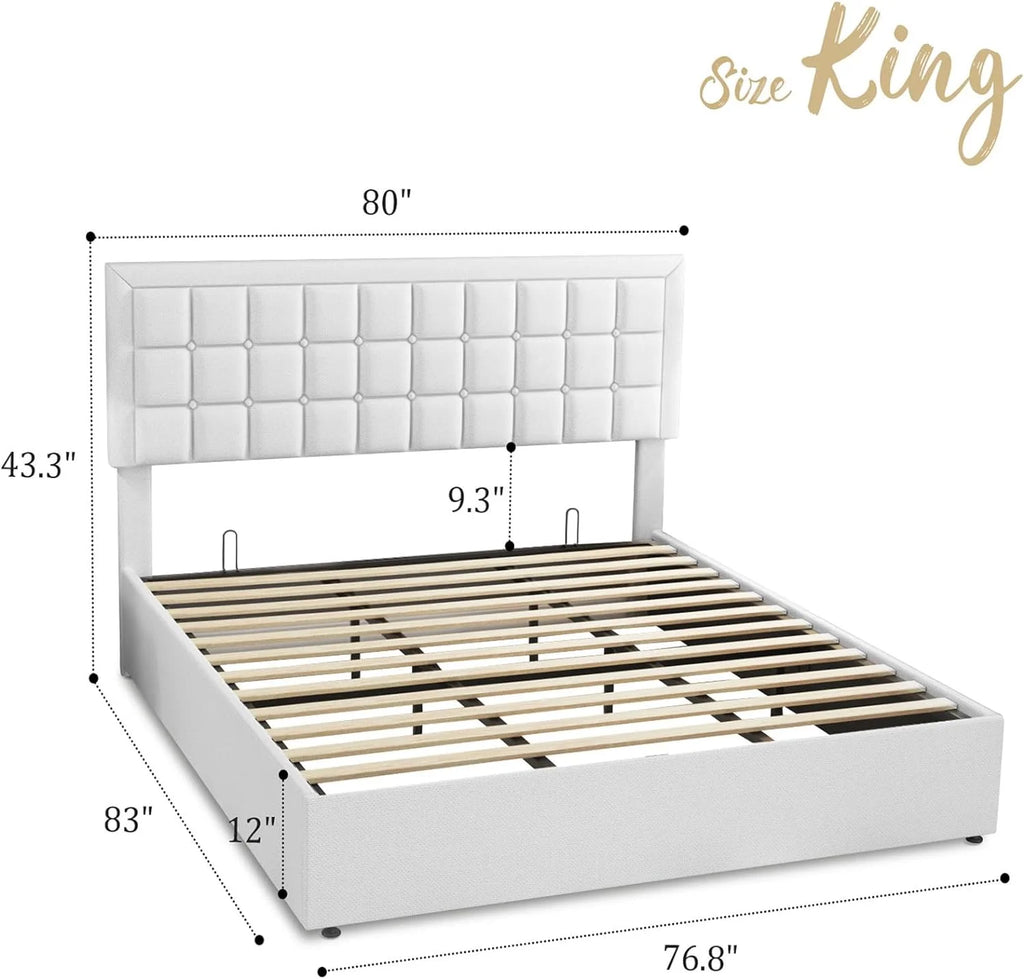 King Size Lift Up Storage Upholstered Platform Bed Frame S396219