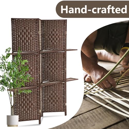 4 Panel Wood Room Divider with Storage Shelves E1920