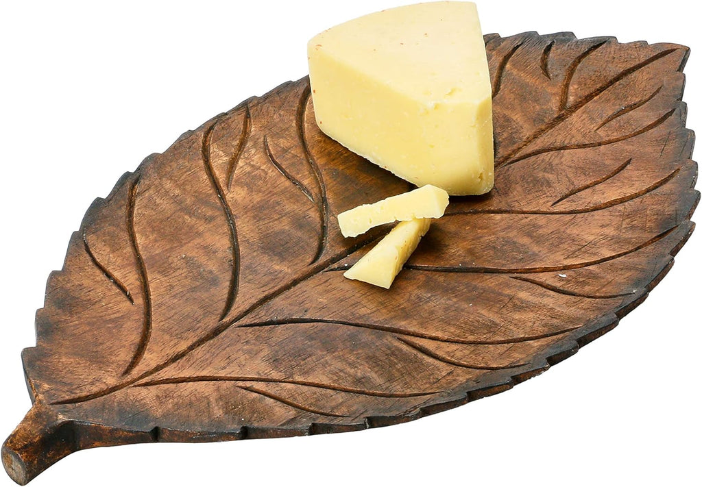 Hand-Carved Mango Wood Leaf Tray, Brown Pack of 2 B846436