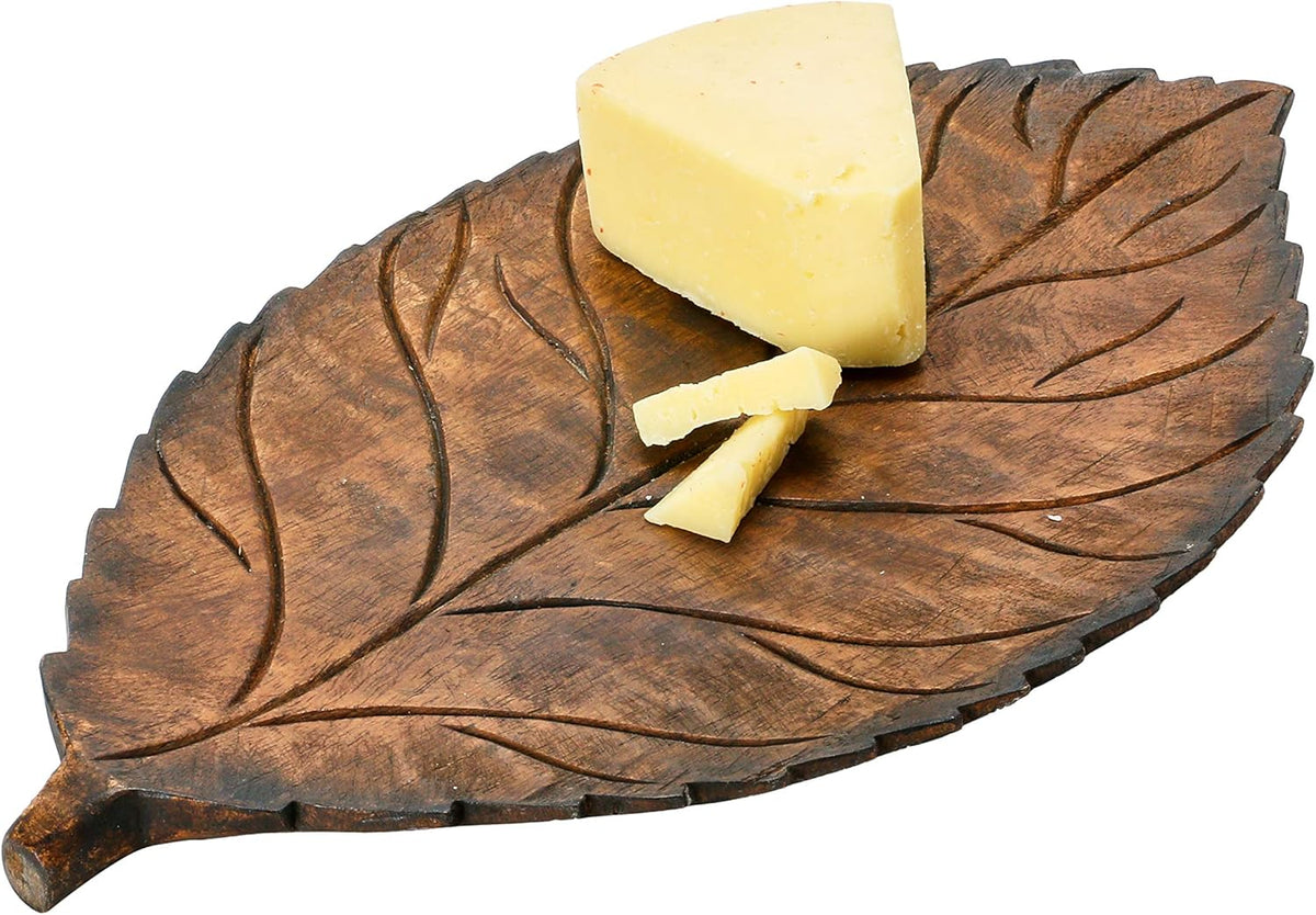 Hand-Carved Mango Wood Leaf Tray, Brown Pack of 2 B846436