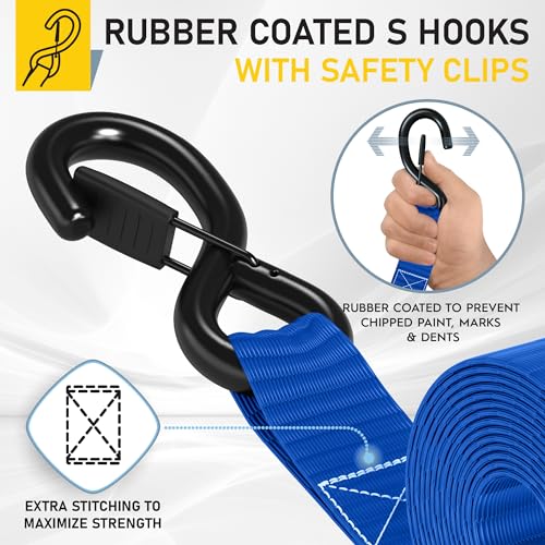 Heavy Duty 4 Pack 15 FT 2200 LB Ratchet Tie Down Straps with S Hooks I436757