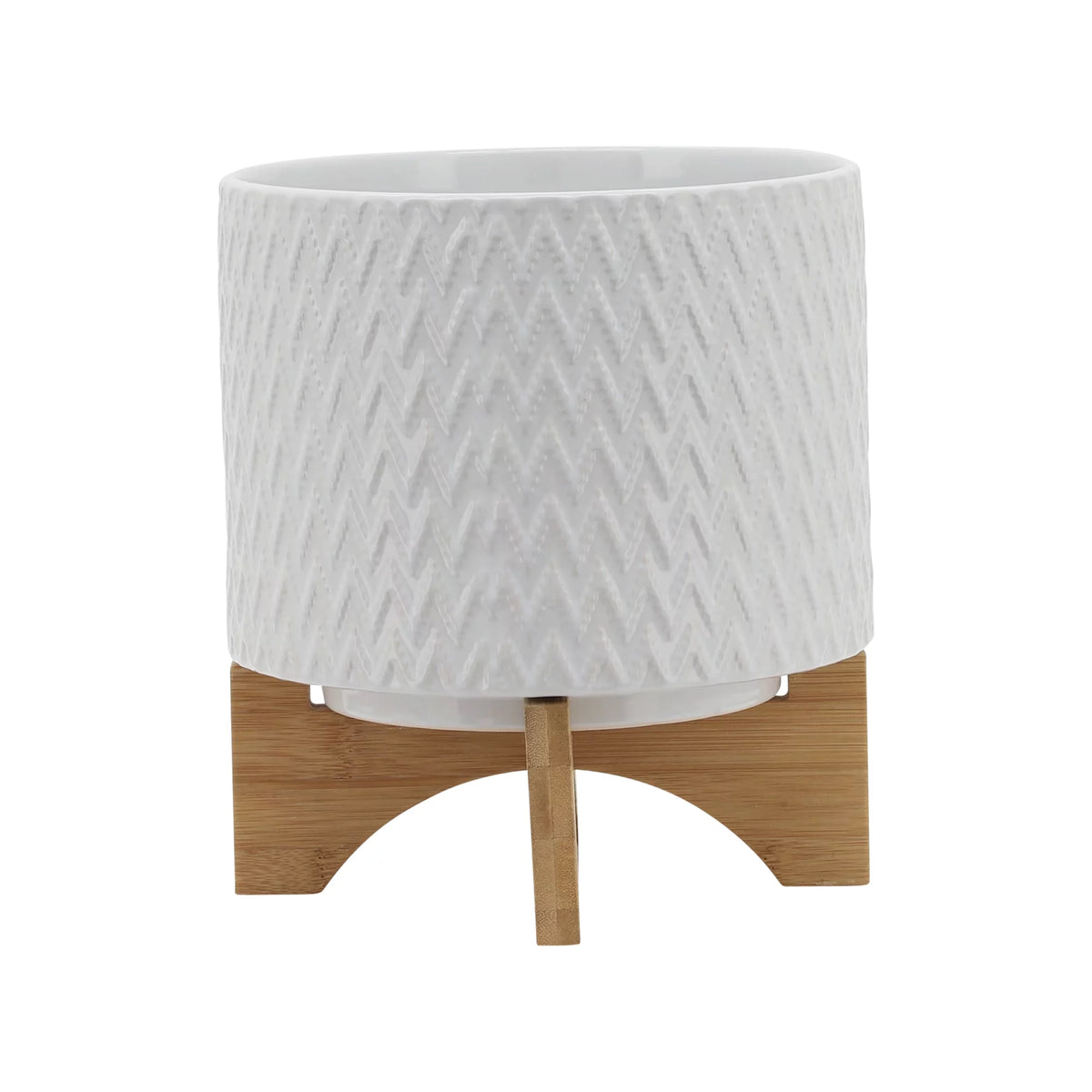 White Ceramic Chevron Planter With Stand P67399