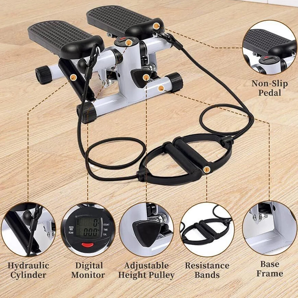 Gray Mini Stepper Air Stair Climber Exercise Machine with Resistance Band C8891
