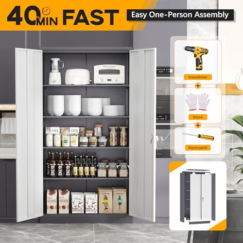 72" H Black Metal Storage Cabinet with 2 Doors and 4 Adjustable Shelves S872
