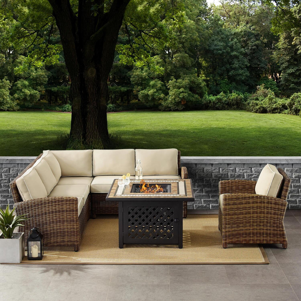 5Pc Outdoor Wicker Sectional Set Sangria/Weathered Brown C253687