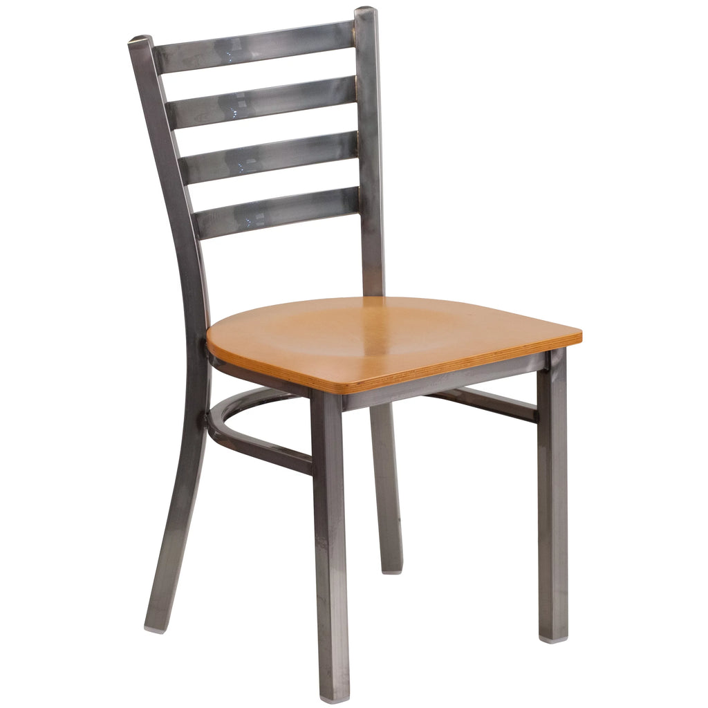 2 Pack Clear Coated Metal Restaurant Chair with Natural Wood Seat T273479