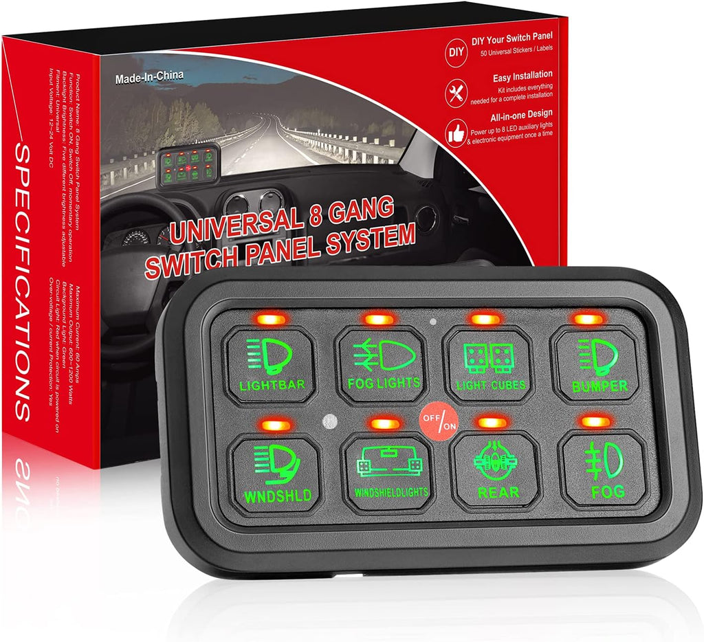 8 Gang LED Switch Panel with Label Stickers S2238