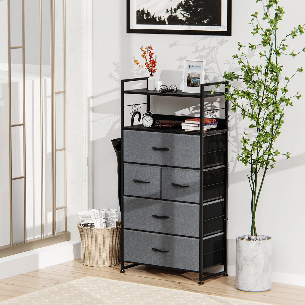 White 12 Drawer Dresser with Side Pockets and Hooks V714