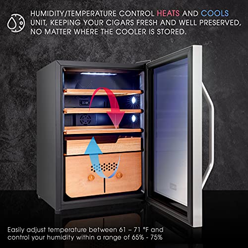 250 Cigar Cooler Humidor with Stainless Steel Trim Finish Cabinet, Spanish Cedar Wood Shelves and Drawer Y11401