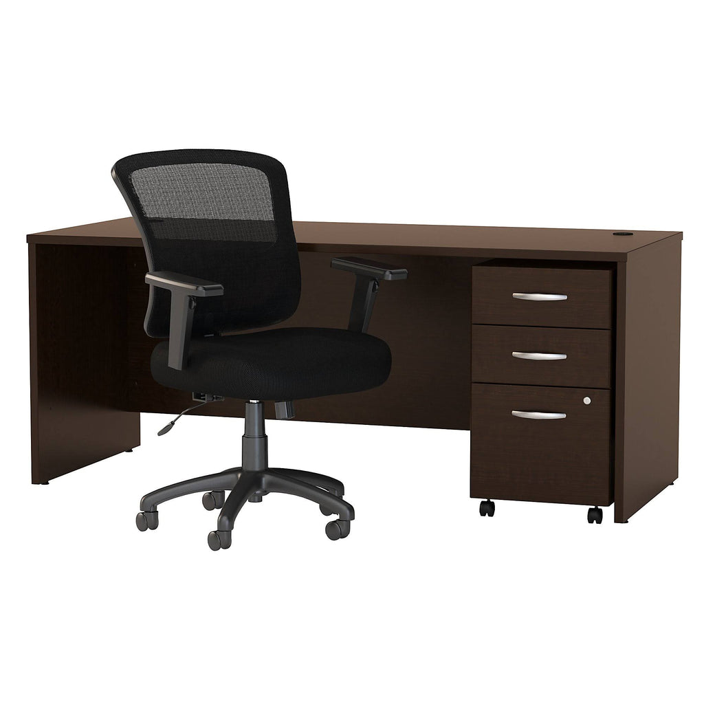 Office Desk with Mobile File Cabinet and Mid Back Executive Chair in Mocha Cher S721338