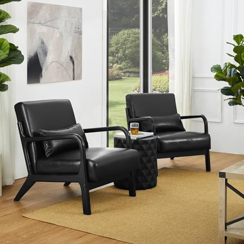 Black PU Leather Accent Armchair with Wood Frame O95413