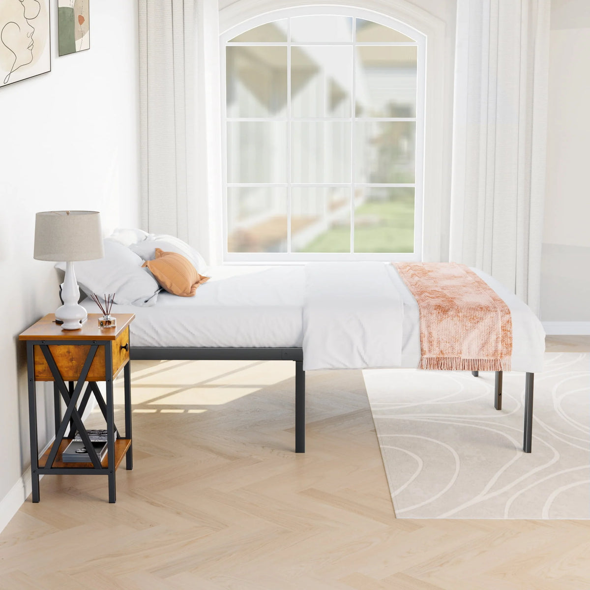 Full Size Heavy Duty Platform Bed Frame with Underbed Storage K398