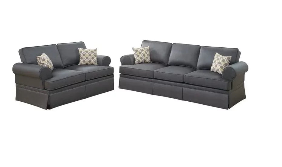 Charcoal Glossy Polyfiber 2pcs Sofa Set O33559