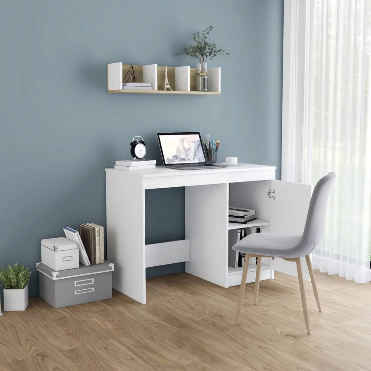 White Computer Desk with Storage Cabinet N16601