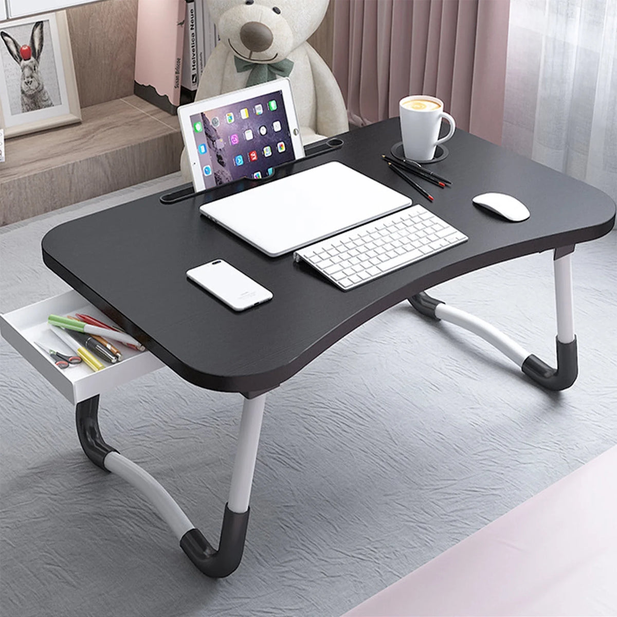 Foldable Lap Desk with Cup Holder & Drawer X73765