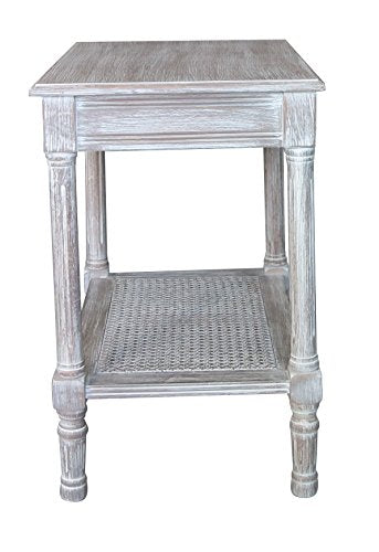 Vintage Grey Side Table with Rattan Shelf U9622