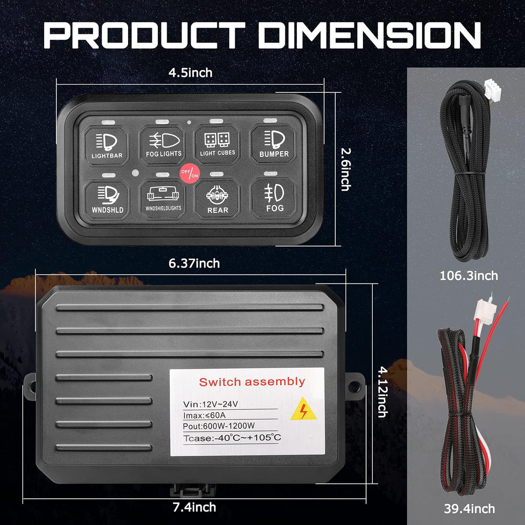 8 Gang LED Switch Panel with Label Stickers S2238