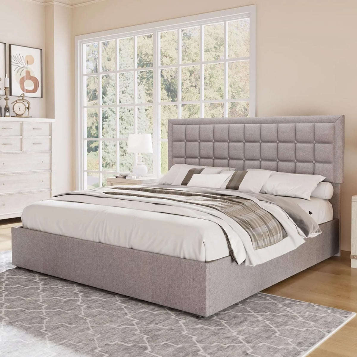 King Size Lift Up Storage Upholstered Platform Bed Frame S396219