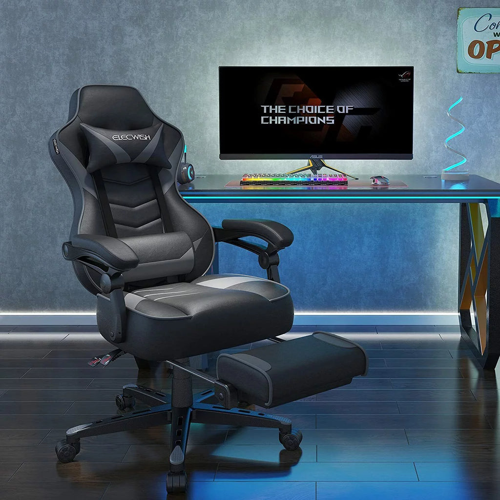 Gray Gaming Chair with Footrest P254068