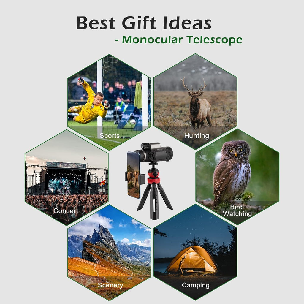 10x42 HD Waterproof Fogproof Monocular with Hand Strap Tripod Phone Adapter S307971