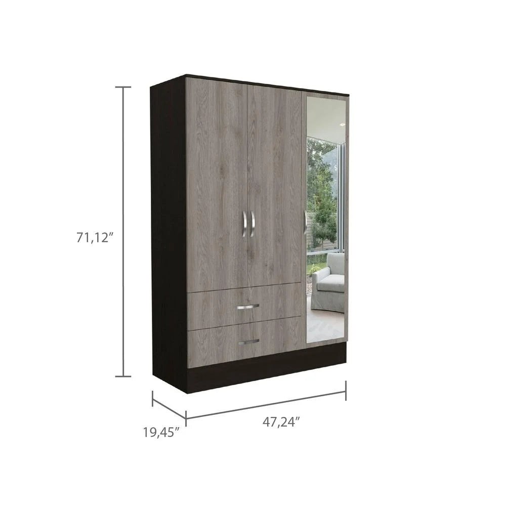 Black Light Gray Mirrored Armoire O8235