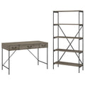 48W Writing Desk with Drawers and 5 Shelf Etagere Bookcase, Restored Gray W608