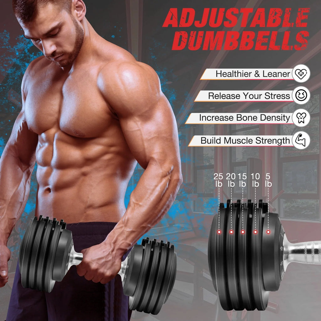 Adjustable Dumbbell Set 25 Lb Black B5268