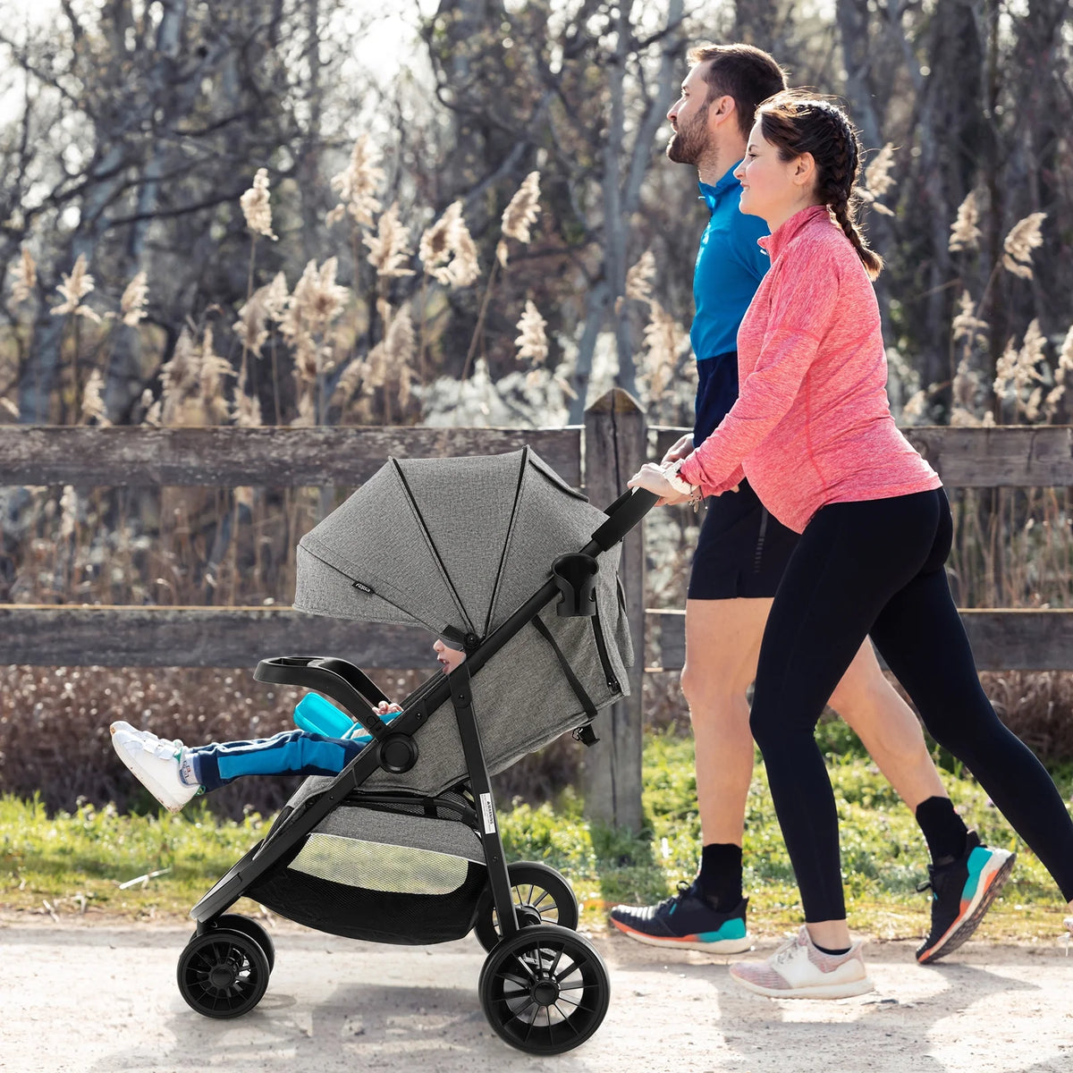 Baby Jogging Stroller Travel System with Adjustable Canopy Grey E622