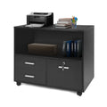 Black Wood 3 Drawer Mobile Lateral Filing Cabinet with Lock Y342