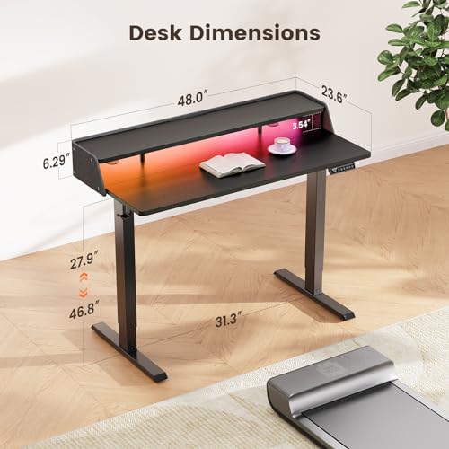 White Electric Height Adjustable Standing Desk with Storage Shelves L910