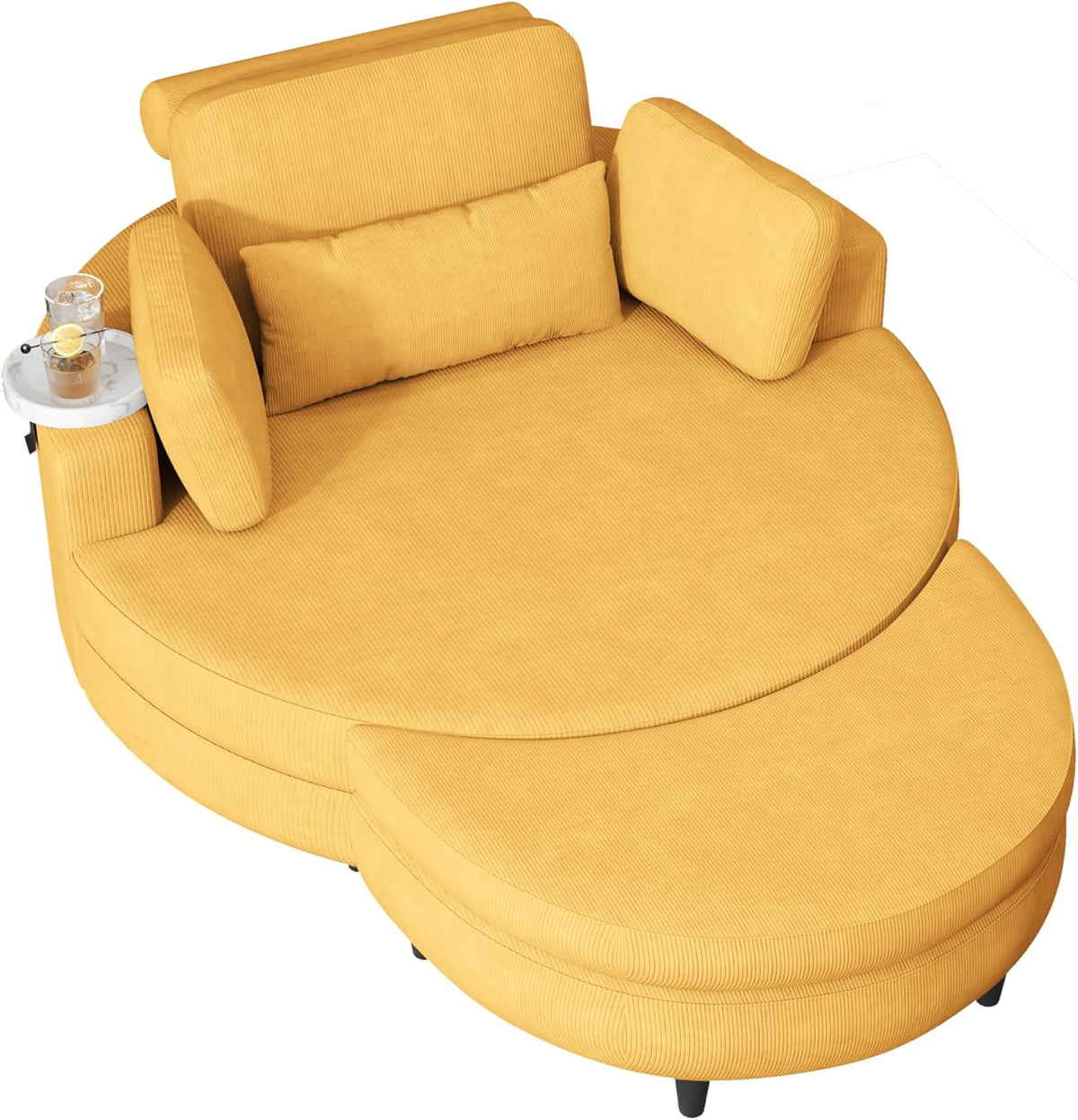 Oversized Corduroy Barrel Armchair with Adjustable Headrest, 4 Pillows, Storage Ottoman & Removable Tray G419