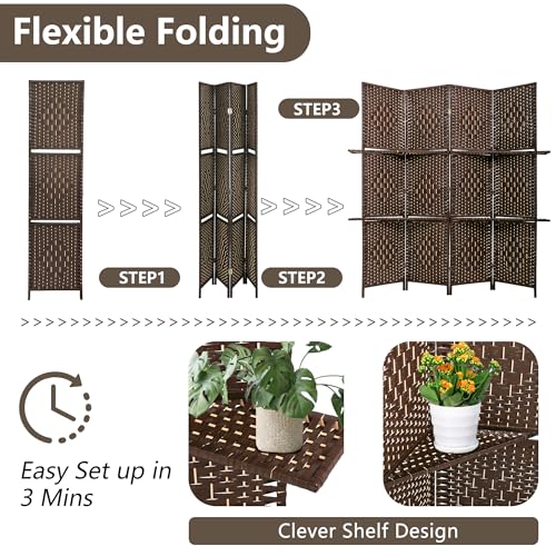 4 Panel Wood Room Divider with Storage Shelves E1920