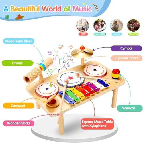 11-in-1 Kids Drum Set with Bongo Drums, Cymbals, Maracas & Wrist Bells H7298