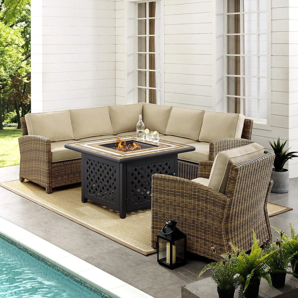 5Pc Outdoor Wicker Sectional Set Sangria/Weathered Brown C253687