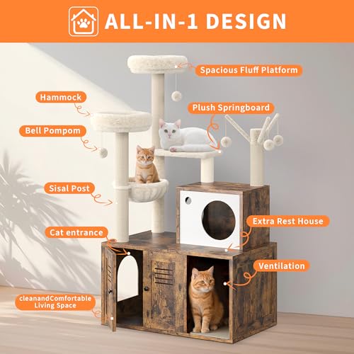 Rustic Brown Wooden Cat Furniture with Cat Tree Tower and Condo O48403