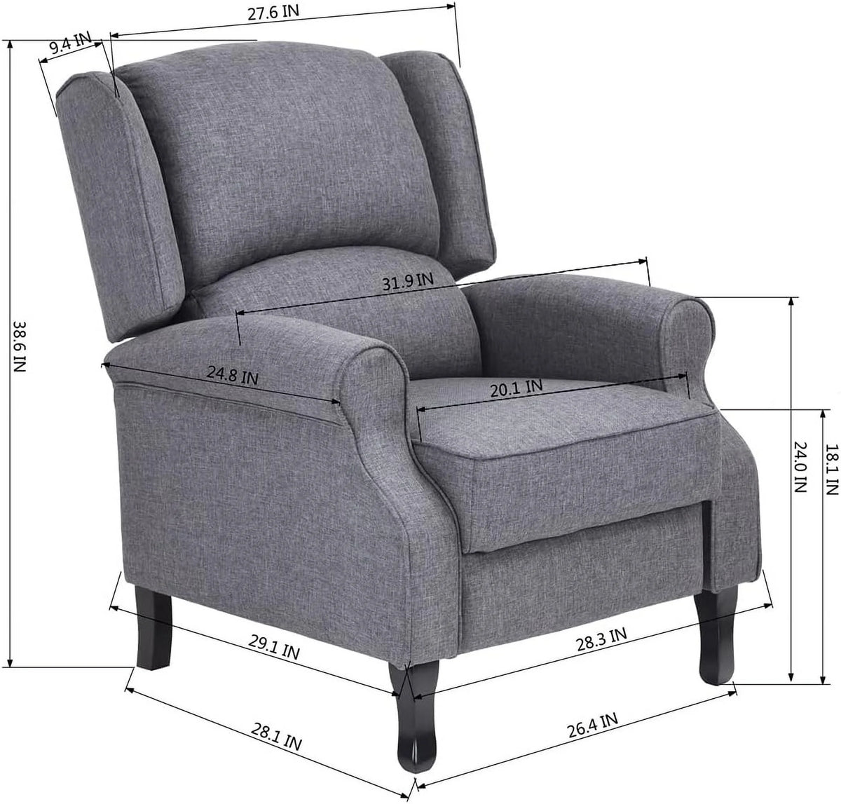Gray Fabric Manual Push Back Recliner Sofa E485859