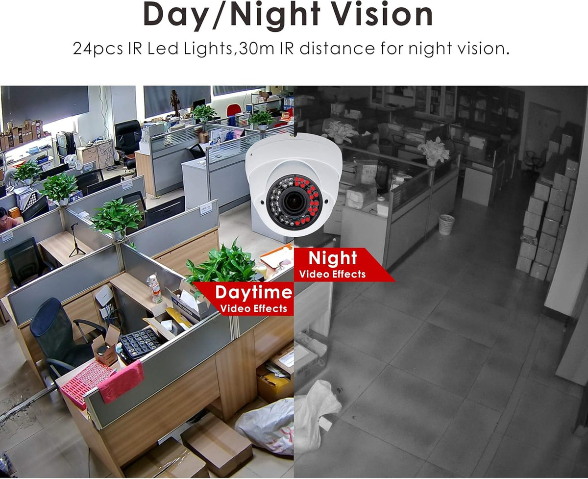 5MP 4MP Dome Security Camera 4in1 TVI/CVI/AHD/960H 2.8-12mm Varifocal Lens Waterproof White I6391