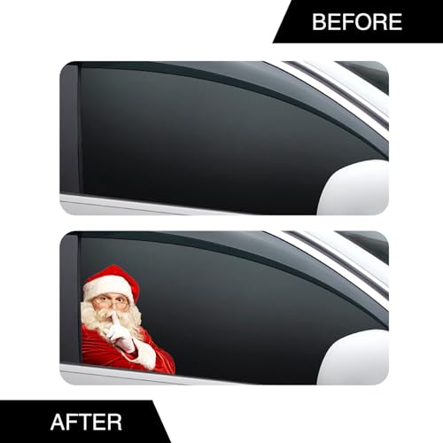 2 PCS Santa Claus Car Window Stickers, 8.6In x 11.8In Waterproof PVC Single-Transparent Vehicle Decals Q414