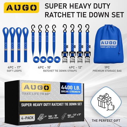 Heavy Duty 4 Pack 15 FT 2200 LB Ratchet Tie Down Straps with S Hooks I436757
