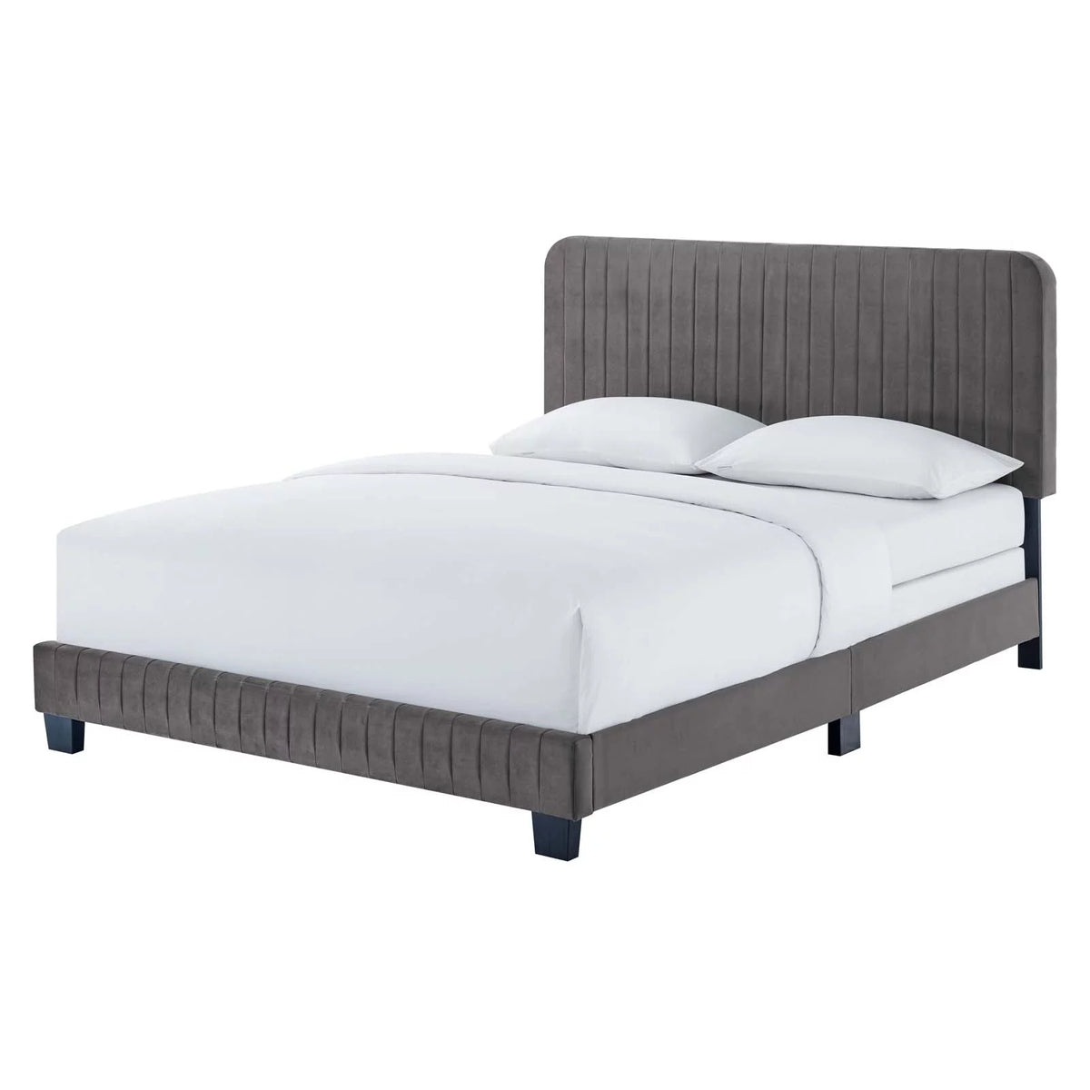 King Size Grey Velvet Tufted Platform Bed Frame E9079