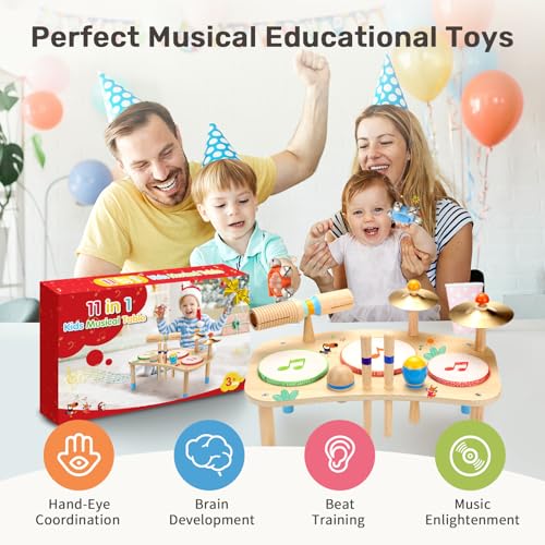 11-in-1 Kids Drum Set with Bongo Drums, Cymbals, Maracas & Wrist Bells H7298