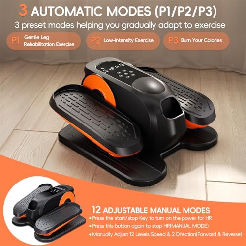 Under Desk Elliptical Machine, Quiet Portable Mini Electric Seated Pedal Exerciser, 12 Adjustable Speeds F6611