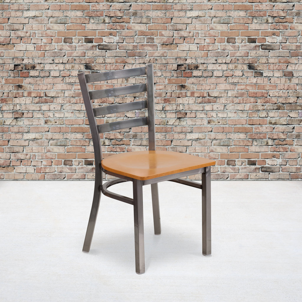 2 Pack Clear Coated Metal Restaurant Chair with Natural Wood Seat T273479
