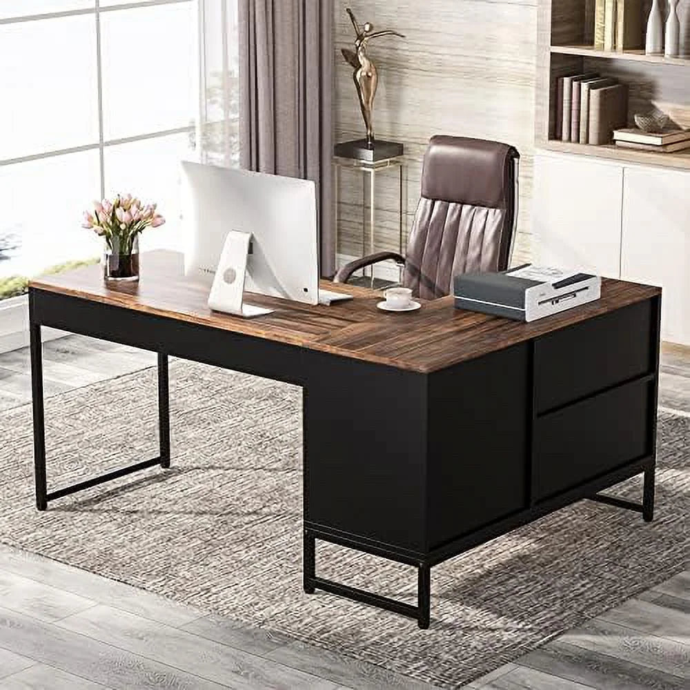 59 inch Reversible L Shaped Desk with File Cabinet D2441