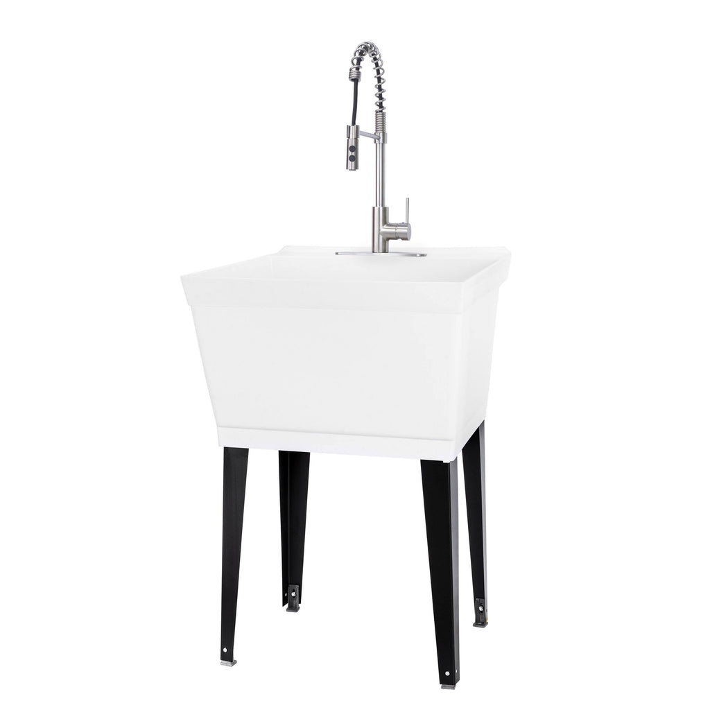 White 19 Gallon Thermoplastic Utility Sink Set with Stainless Steel Faucet K7276